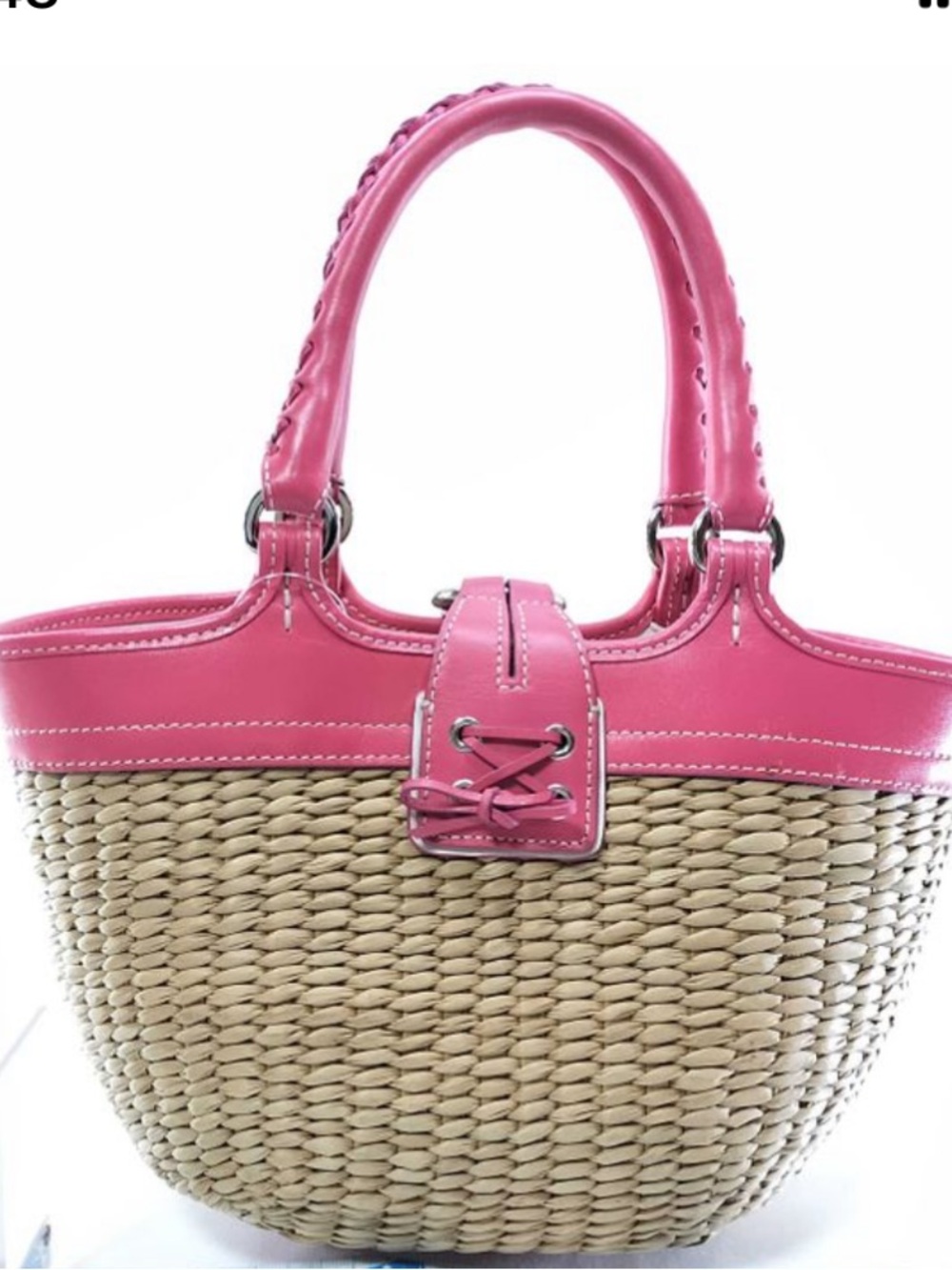 Coach Woven Straw & Pink Leather Butterfly Handbag NWOT+Charms - Picture 2 of 14